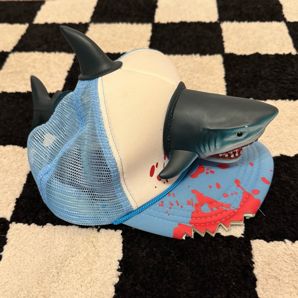 Novelty Shark Trucker Hat in Light Blue and White